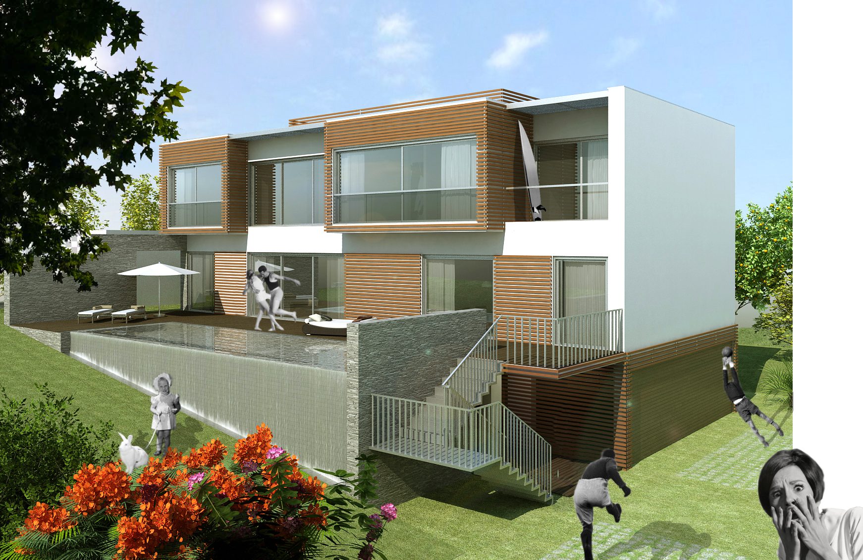 Casa Domingos — Volumes sobrepostos com ripado em madeira