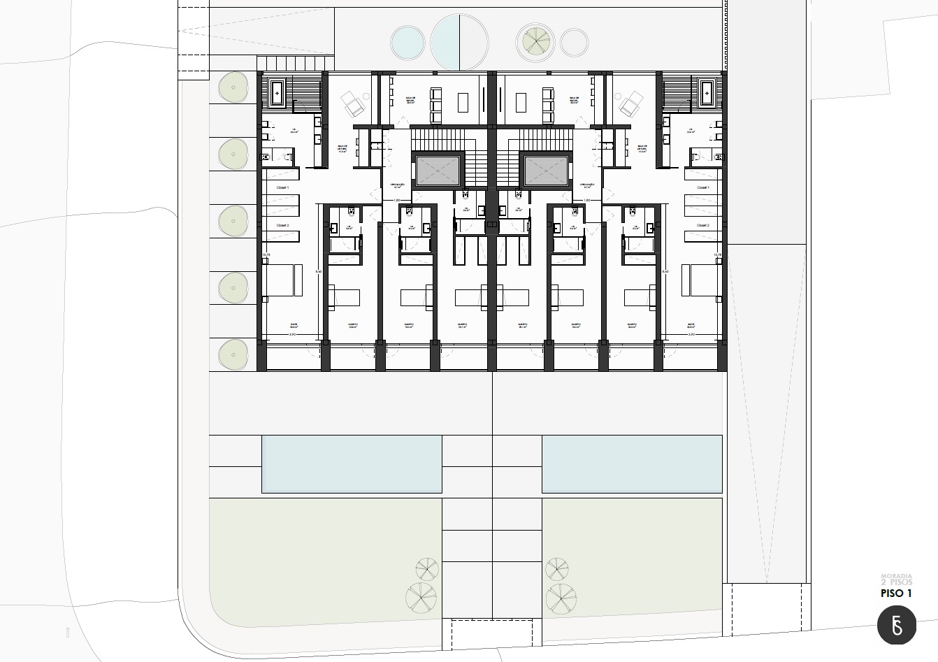 Casa Gonçalves — Planta do piso 1 com simetria arquitetónica