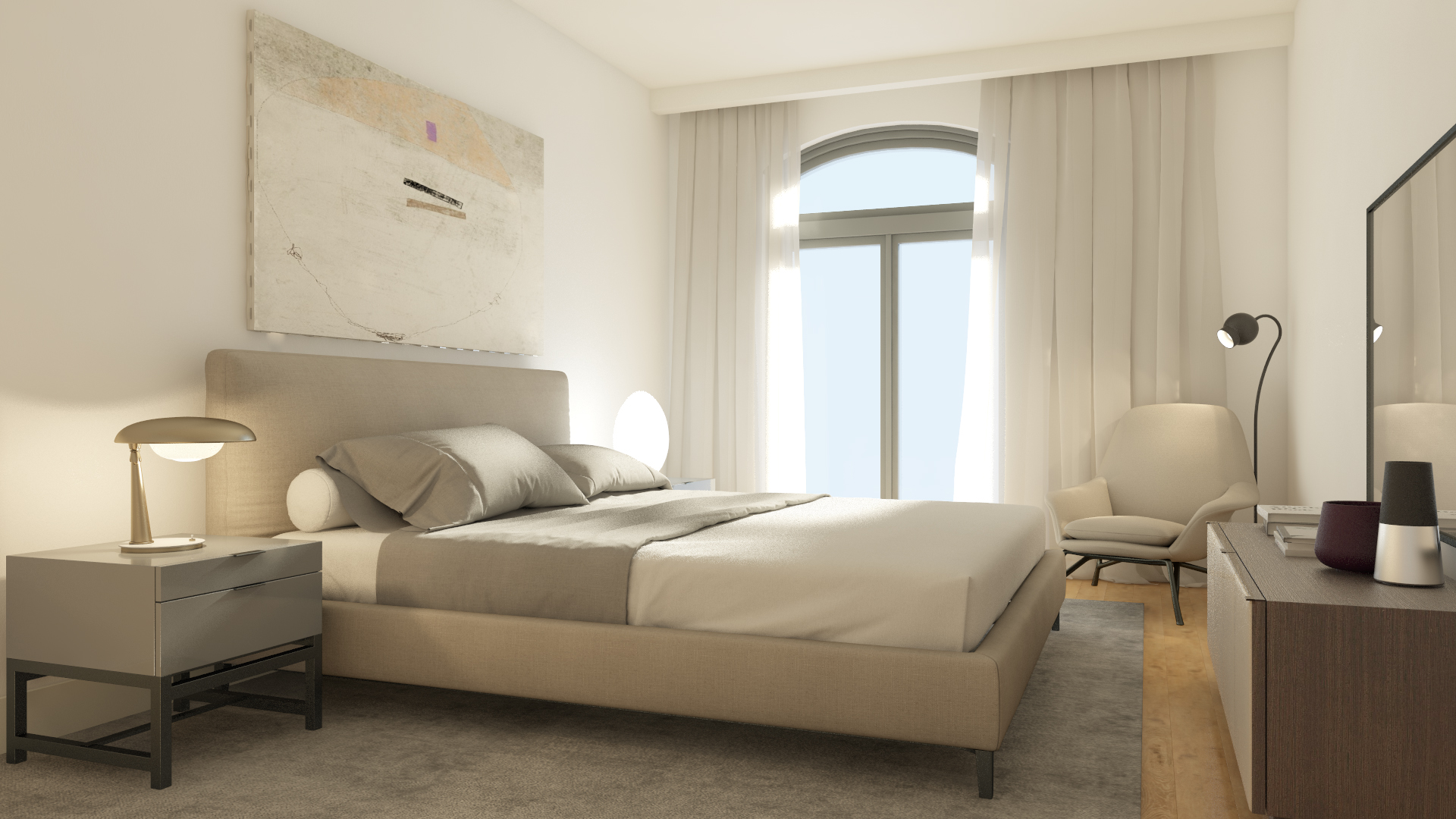 Renovated bedroom interior in Lisbon investment property — premium finish