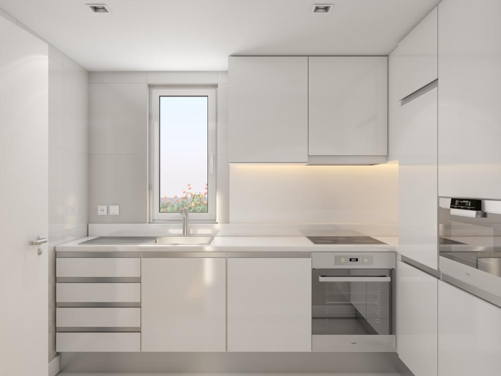 São Bento — Cozinha minimalista integrada na zona social