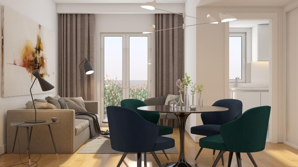 São Bento — Zona social de apartamento com design minimalista